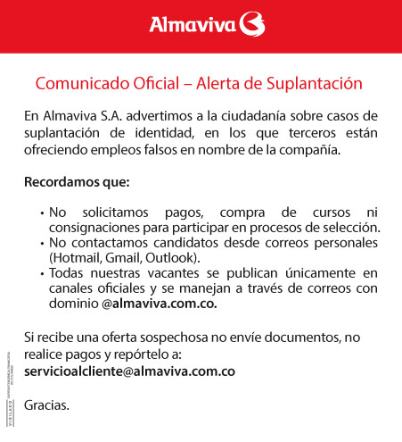 Alerta Comunicado de Suplantación